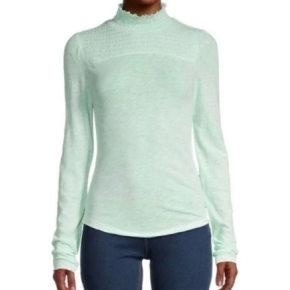 Free People “Caroline” Iced Aqua Long Sleeve Top (NWT) (Size: XS)